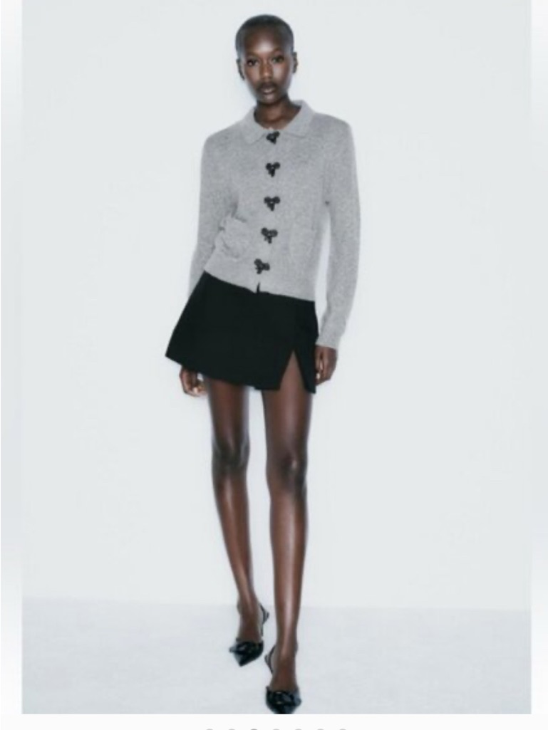 Zara Gray Knit Sparkly Bow Button Cardigan Soft Lightweight